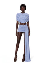Howea Round Neck Shawl Top & Pleated Skirt Set