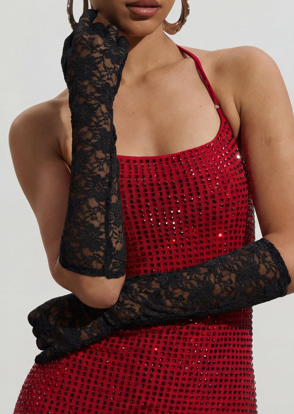 Long Lace Gloves In Black