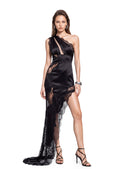 Kahili One Shoulder Lace Slit Maxi Dress