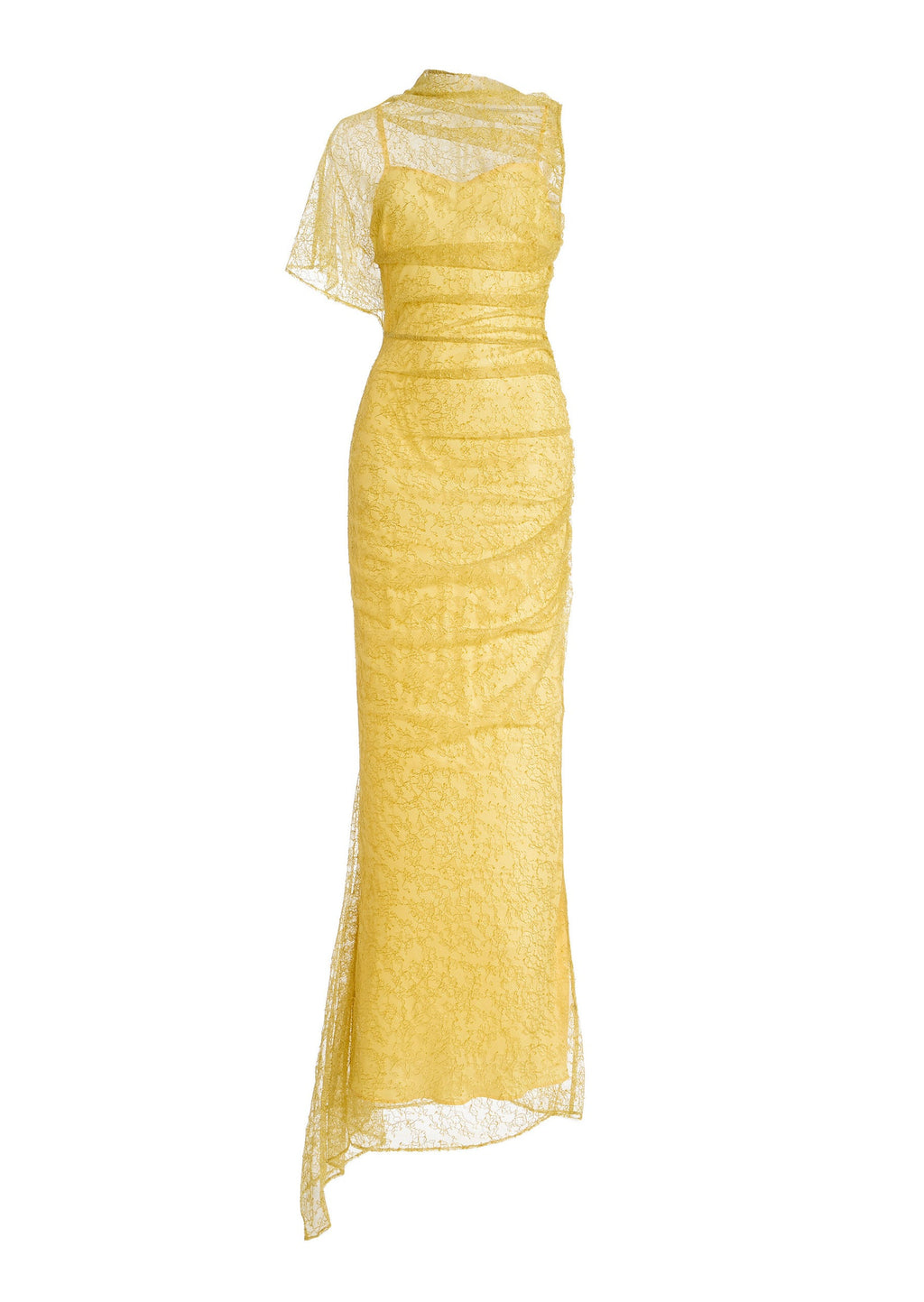 Kabecka One Sleeve Lace Midi Sress In Yellow