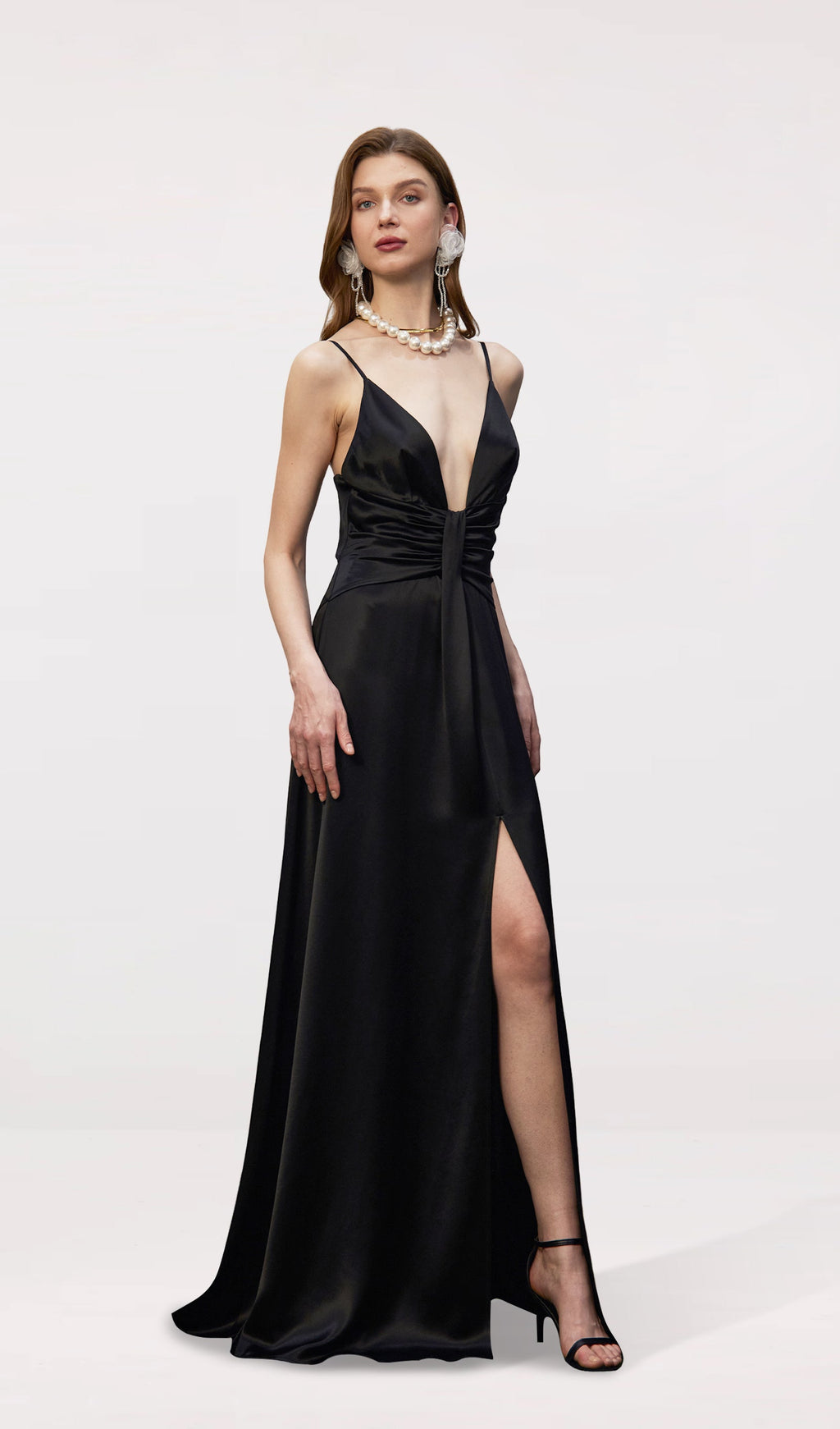Strappy Satin Evening Maxi Dress