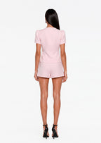 Short Sleeve Satin Top & Mini Short Set In Pink