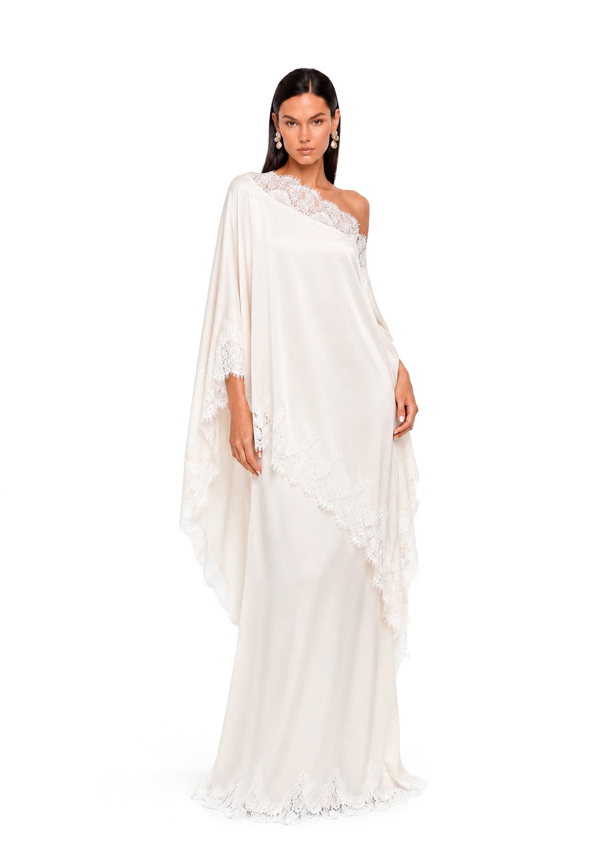 Cadfan Satin Lace Trim Skirt Set In White