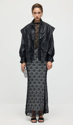Waisted Lapel Leather Jacket In Black