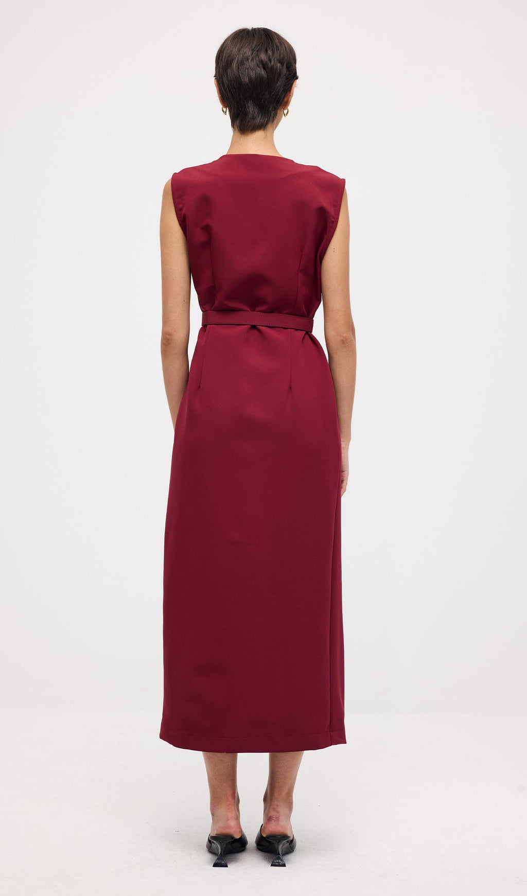 Sleeveless Shift Midi Dress With Belt