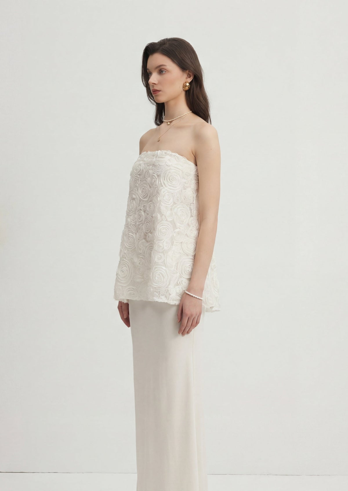 Strapless Bias Maxi Skirt With Rose Embroidery Set