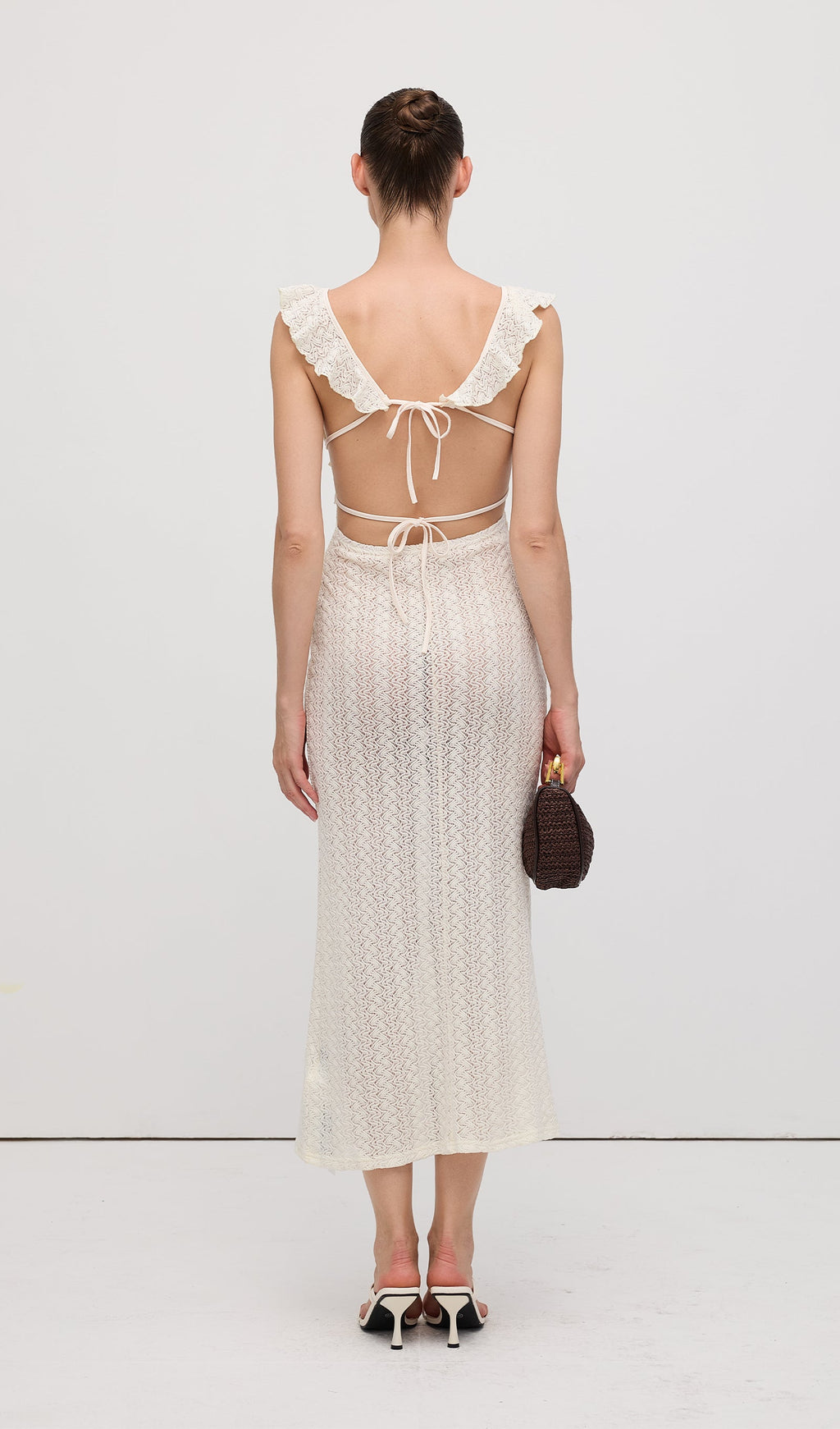 Ruffle Backless Knit Midi Dress