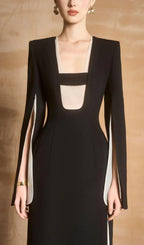 Slit Square Shoulder Midi Dress