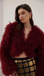 Faux Fur Jacket In Burgundy Coat