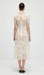 Cream Tulle Lace Midi Dress
