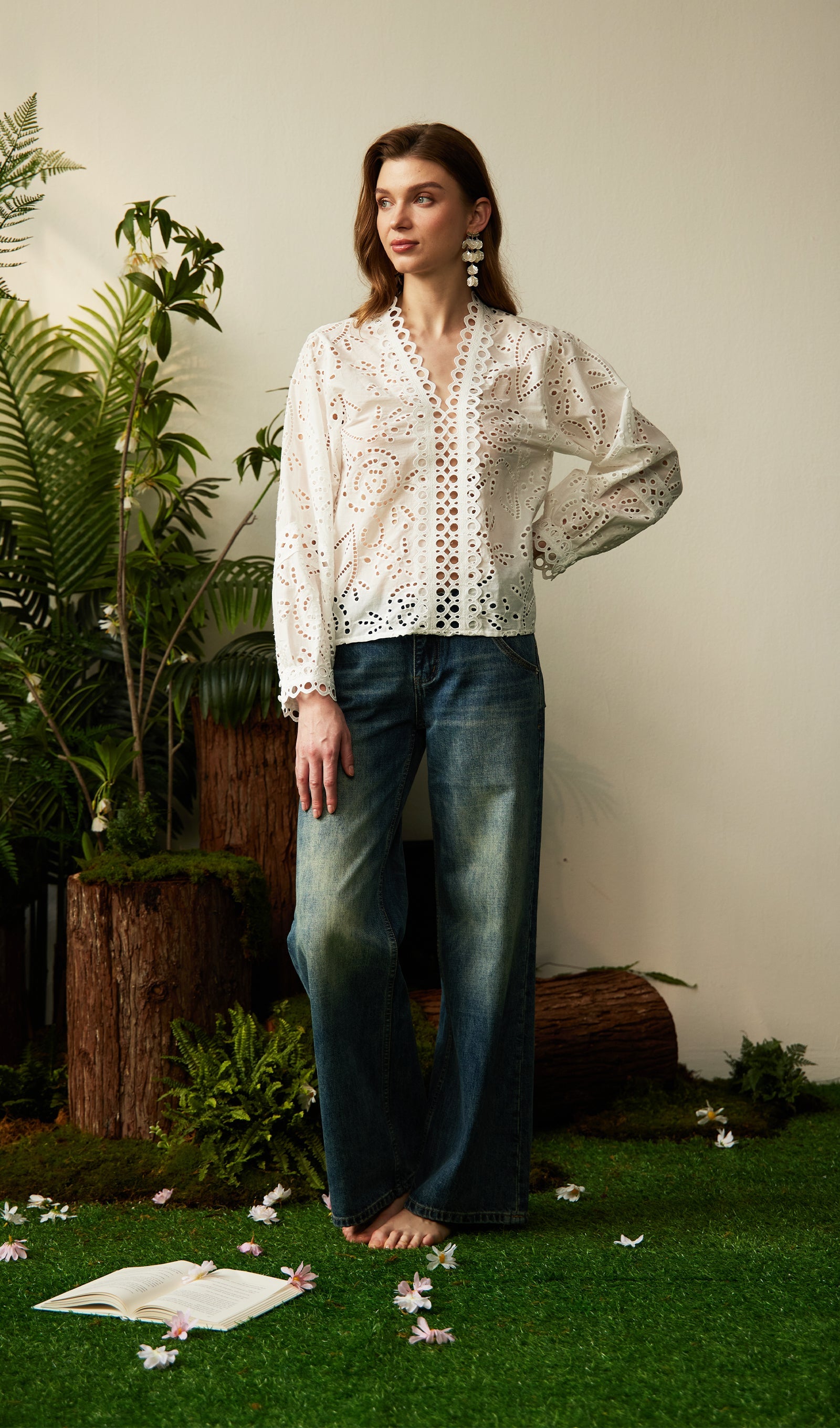 Hollow Out V Neck Top