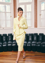 Solid Peplum Jacket & Slit Midi Skirt Set