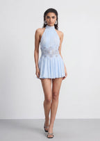 Nirva Sleeveless Sheer Mini Dress In Blue