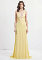 Deep V Neck Sleeveless Maxi Dress In Yellow