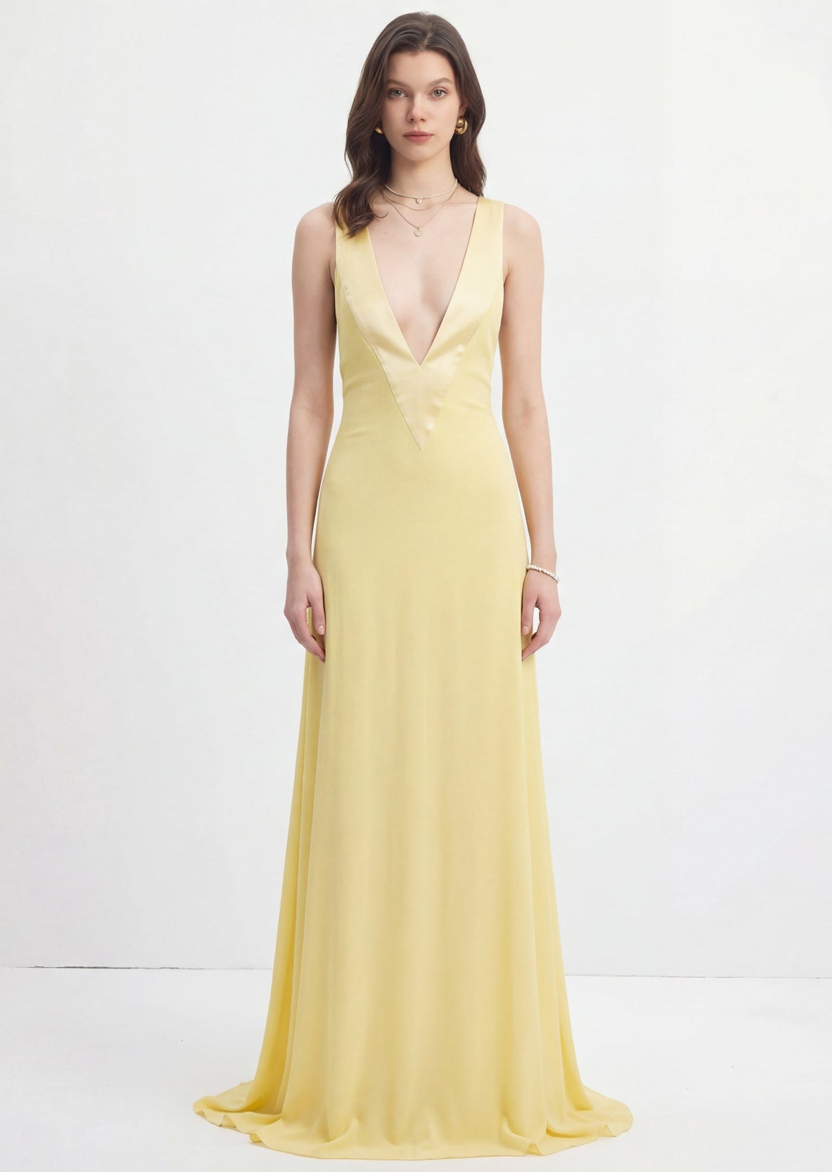 Deep V Neck Sleeveless Maxi Dress In Yellow