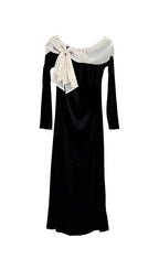 Off Shoulder Pearl Lace Up Maxi Dress