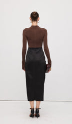 Asymmetrical Pleat Maxi Dress Brown
