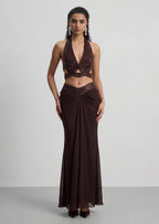 Satin And Diamante Halter Top & Ruched Skirt Set