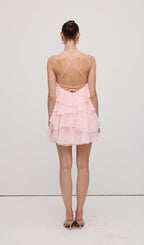 Halter Layered Mini Dress Pink