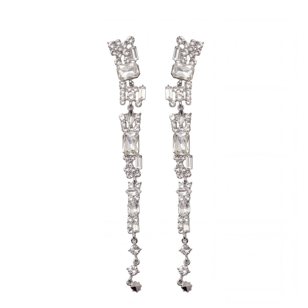 Eddy Long Crystal Tassel Stud Earrings
