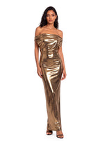 Obama Off the Shoulder Maxi Dress In Gold