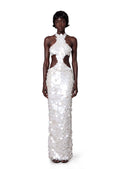 Kaatib Sequined Halter Neck Maxi Dress In White
