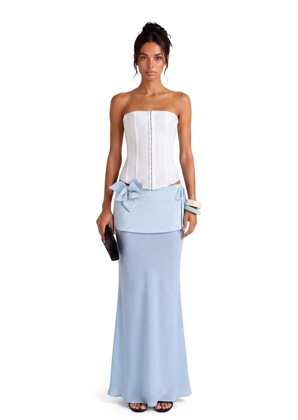 Caitir Fishtail Slit Maxi Skirt In Blue