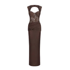 Adaiba Lace Bustier Draped Maxi Dress In Brown