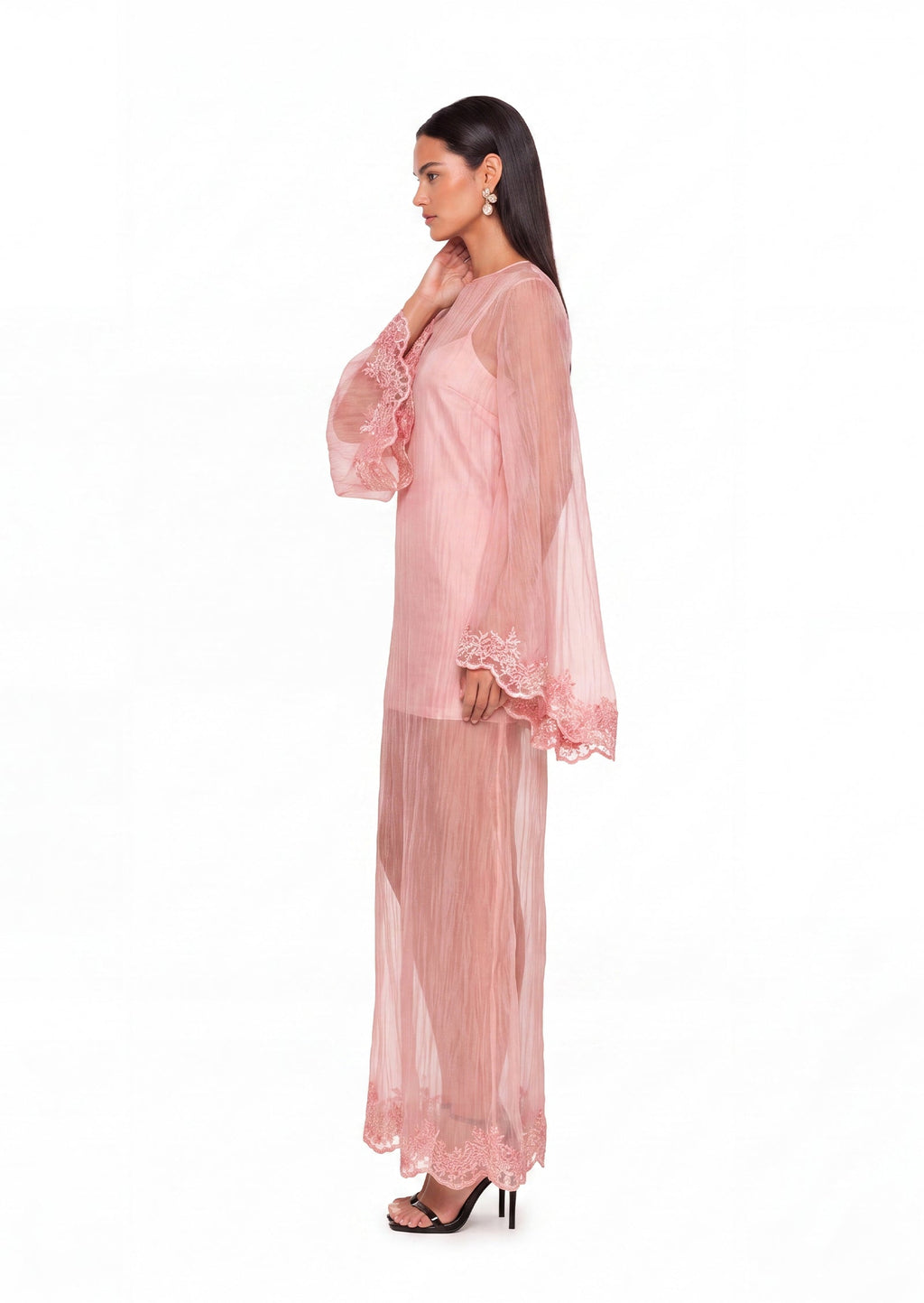 Zaci Organza Maxi Skirt Two Piece Set In Pink