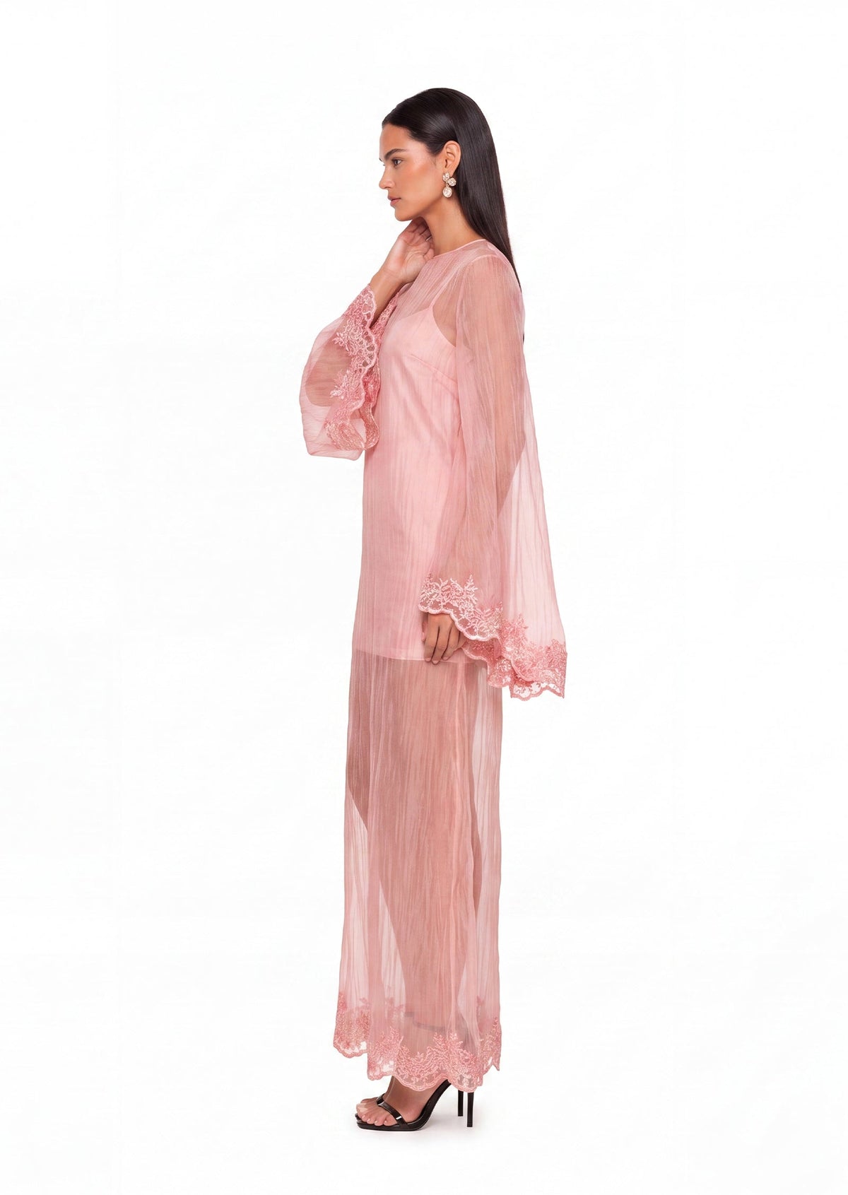 Zaci Organza Maxi Skirt Two Piece Set In Pink