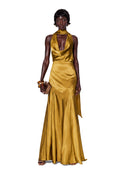 Quanita Satin Halter Neck Maxi Dress In Yellow