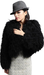 Short Shearling Jacket Coat-Black