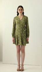 Abstract Print V Neck Mini Dress