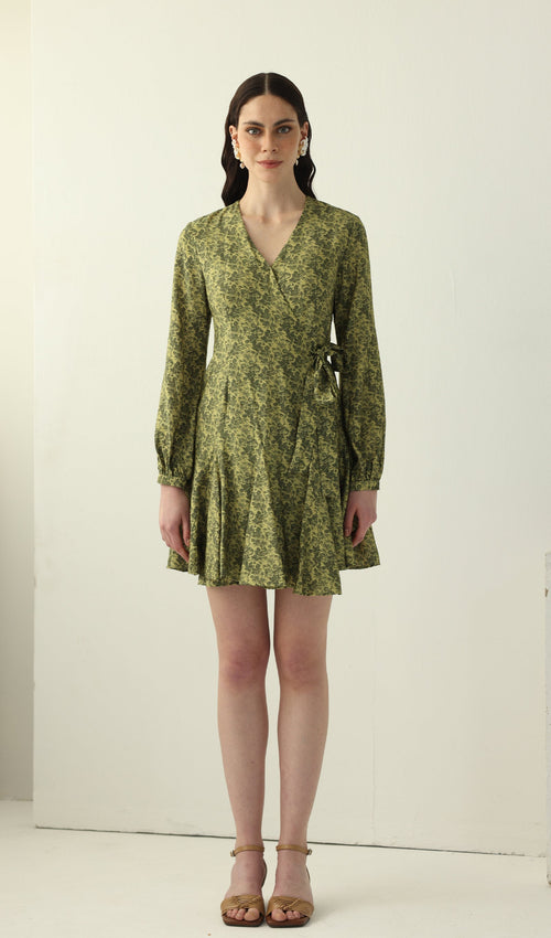 Abstract Print V Neck Mini Dress