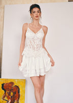 Aviana Lace Corset Mini Dress Set In White