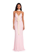 Sadia Lace Satin Maxi Dress In Pink