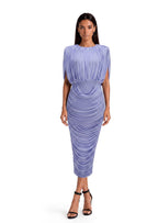 Jaycee Round Neck Pleated Sheer Midi Dress
