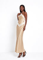 Qiana Halter Neckline Satin Maxi Dress