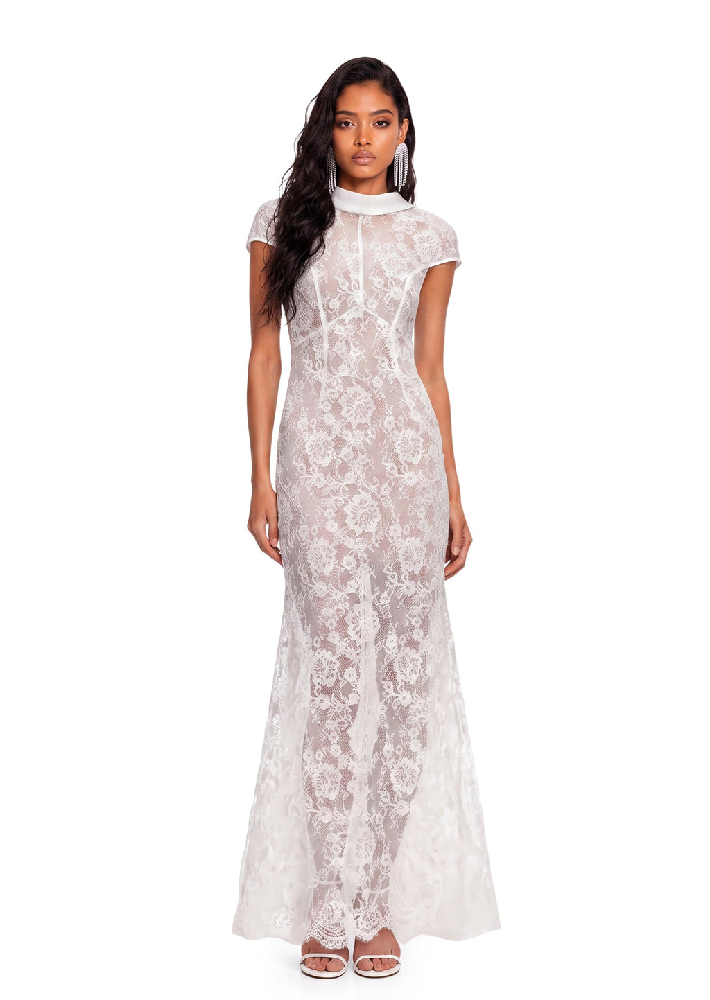 Zalor Short Sleeved Lace Maxi Dress In White
