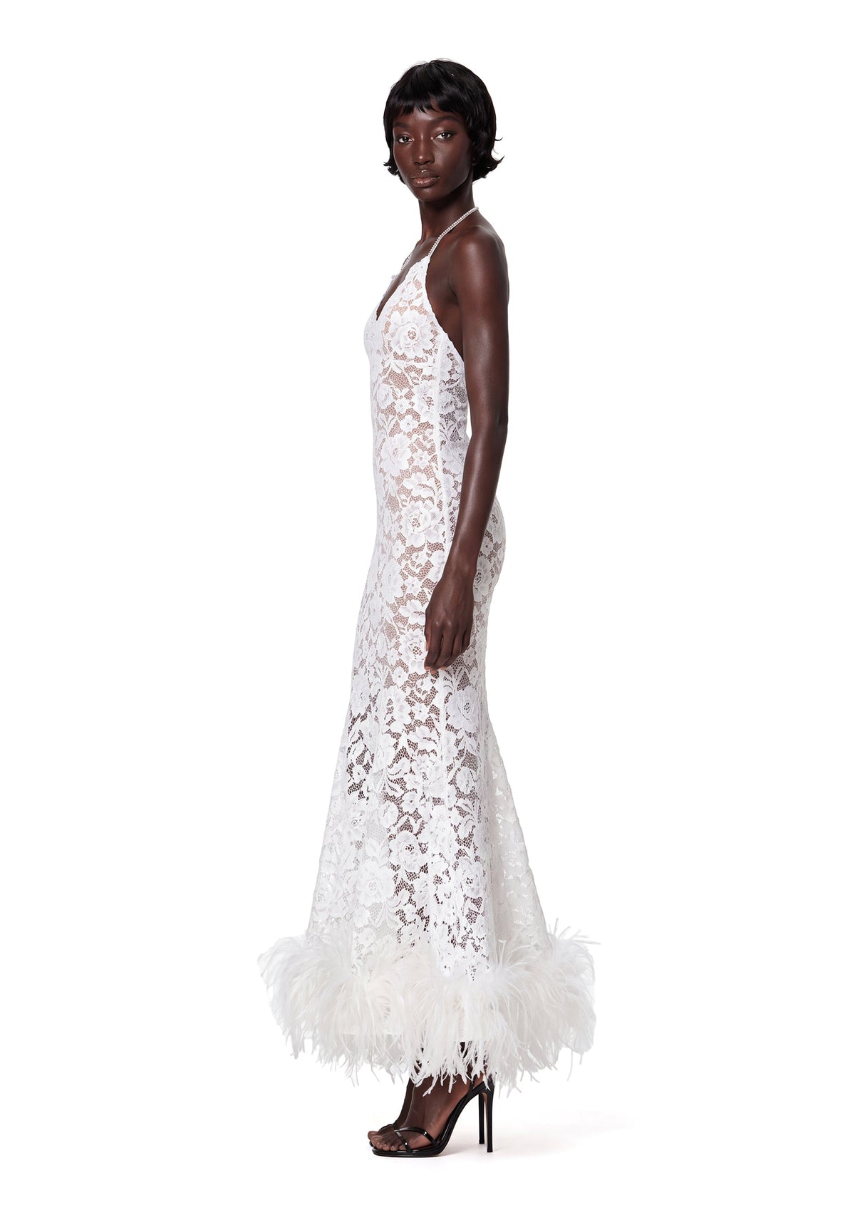Nadda Rhinestone Chain Lace Maxi Dress