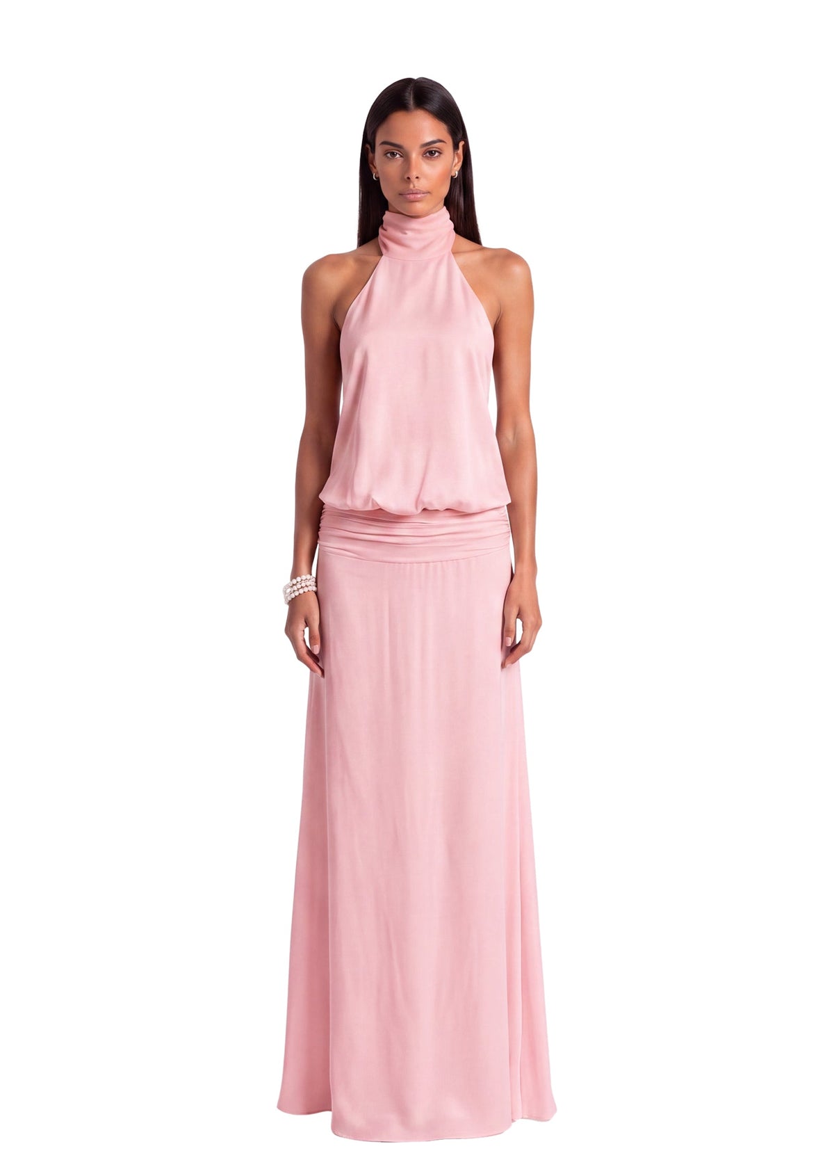 Bhavya Halter Neck Open Back Slit Maxi Dress