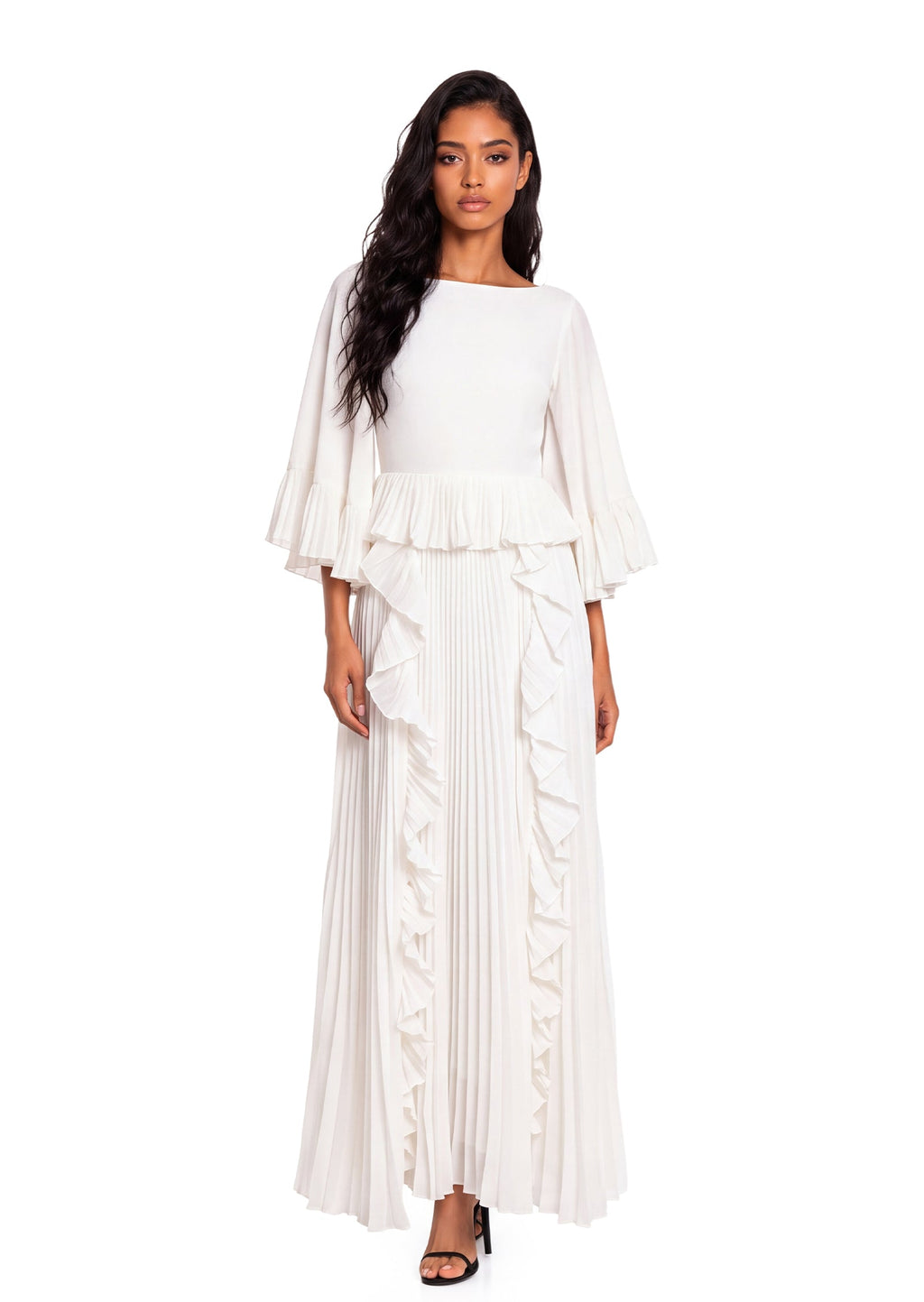 Jadon Sheer Ruffle Sleeve Maxi Dress