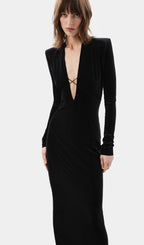 Deep V-Neckline Velvet Maxi Dress