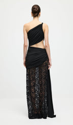 Asymmetric Lace Cut Out Draped Maxi Dress