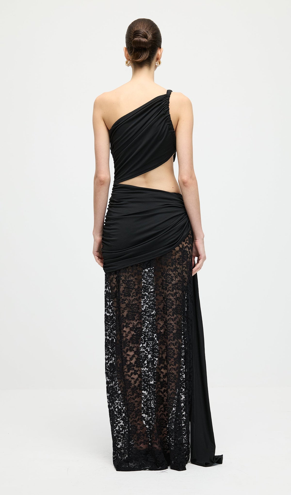 Asymmetric Lace Cut Out Draped Maxi Dress