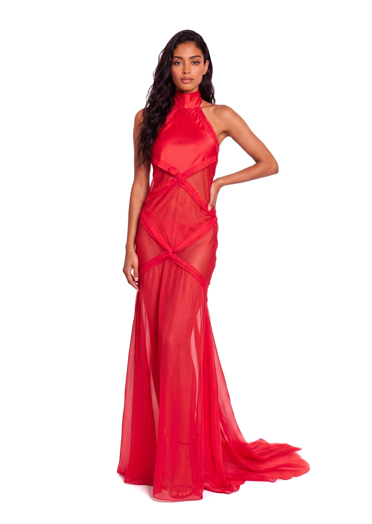 Qismah Sleeveless Halter Neck Maxi Dress In Red