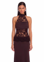 Zadok Knit & Crochet Maxi Dress In Dark Chocolate