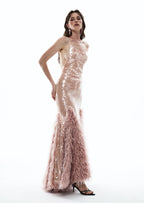 Stretch Feather Sequin Maxi Dress