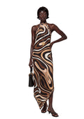 Wafiya Halter Neck Printed Midi Dress