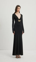 Deep V Neck Maxi Dress Black